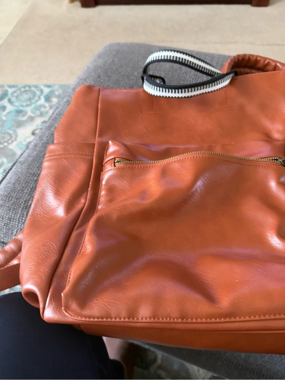 Rust Brown Leather Tote Bag with Striped Handles - Target Universal Thread
